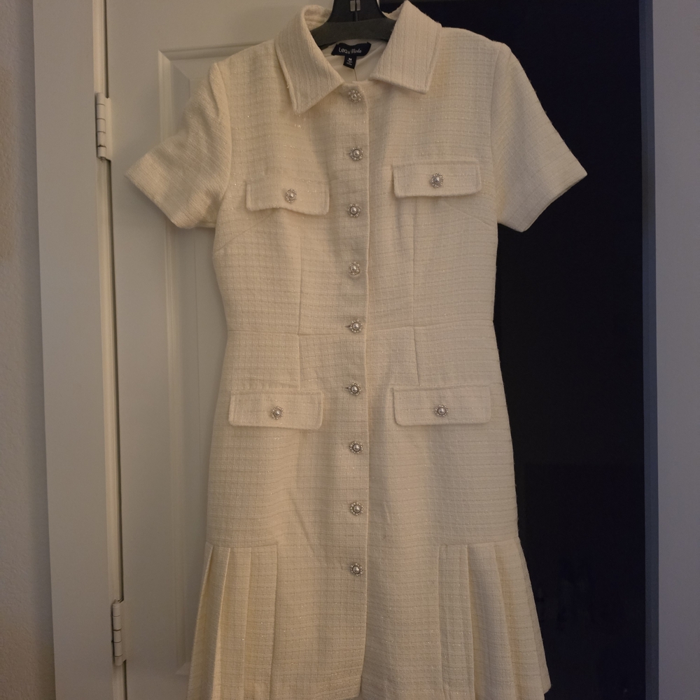 Lea & Viola Ivory/Cream Textured Lined Dress - Size M - NWT
